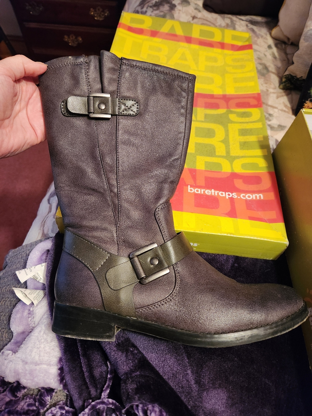 BareTraps Women's Dark Brown Mid-Calf Buckle Boots